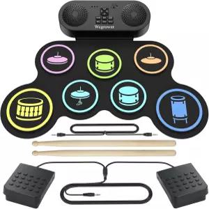 용 7패드 전자 드럼 세트 스피커 및 헤드폰 잭이 내장된 휴대용 키트 페달 스틱이 있는 35세 초보자를 위한