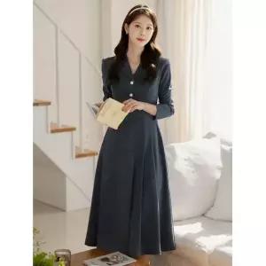 시크라인 ~XXL까지 엘레오 카라넥 플리츠 원피스 봄 가을 하객룩 오피스룩 모임룩 격식룩 빅사이즈1265512