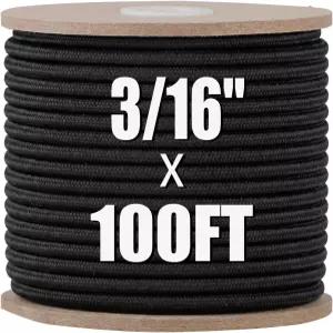 스마트 캐주얼 마린 등급 번지 코드 롤 3/16인치 x 100인치 블랙 프리미엄 폴리에스터 천연 라텍스 코어
