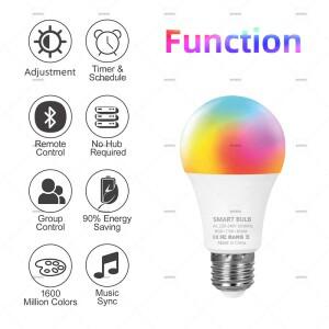 Tuya 블루투스 LED 전구 디밍 가능 15W 18W E27 B22 220V RGBCW 색상 변경 램프 스마트 라이프 APP 그룹