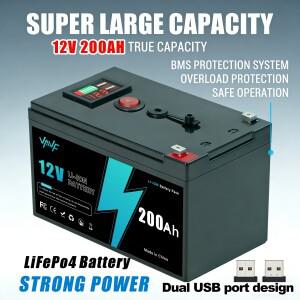 고 리튬인산철LiFePO4 12V 200000mAH 배터리 호환용형 BMS 솔루션 포함 - 태양광 패널용 모터홈 요트