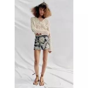 ZARA 자수 스커트 팬츠 - 크림 / 네이비