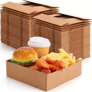 친코 브라운 100개 7.9 x 2.4 인치 4 코너 팝 푸드 트레이 크래프트 페이퍼보드 일회용 접이식 판지 식음료