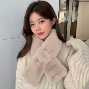 여성 숏 머플러 겨울 보온 미니 목도리 페이크 퍼 넥워머 부드러운 방한 털목도리