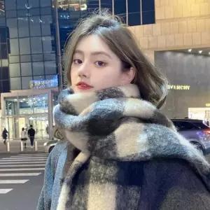 오버핏 체크 커플 숄 머플러 두툼하고 포근한 롱 목도리 넥워머 남녀 공용 방한