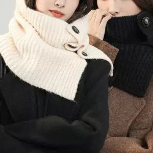 오너클랜 WL 여성 니트 단추 터틀 넥 워머 목폴라 목도리 니트넥워머 목플러 여성넥워머 넥폴라