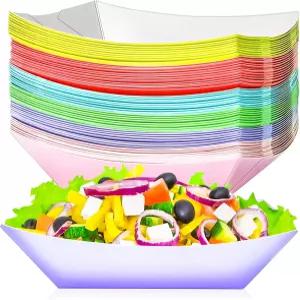 모트바흐 40팩 컬러풀 1Lb 종이 음식 보트 트레이 일회용 그릇 용기 크래프트 서빙 플레이트 스낵 감자튀김
