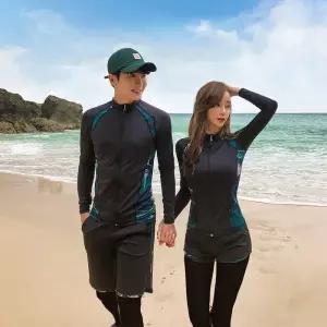커플 래쉬가드 긴 소매 서핑 셔츠 스플릿 팬츠 다이빙 수영복 스노클링 세트 잠수복 자외선 차단 휴가