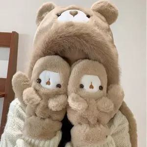 깜찍한 털모자 장갑 세트 부드러운 인조모 기모 안감
