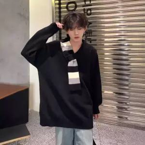 빨강 니트 남성용 브이넥 머플러넥 루즈핏 풀오버 상의 KS1