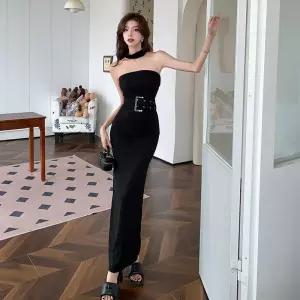 여친 니트 원피스 블랙 럭셔리 신어제 쿨 랩에 벨트 힙업 BE1