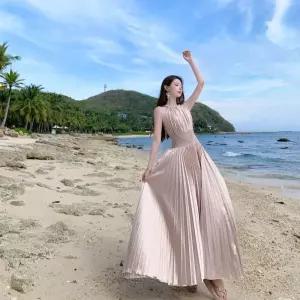 빈티지 여름 원피스 스커트 여친 쉬폰 시폰 프렌치 홀터넥 롱스커트 머메이드 파티 바캉스 BE2