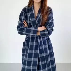 /신상오픈런 여성 체크무늬 로브와 밴딩팬츠 홈웨어 세트