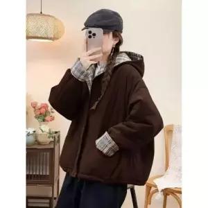 엘럽 여성 가을 야구 점퍼 안감 체크 트렌치 코트 후드 원템3