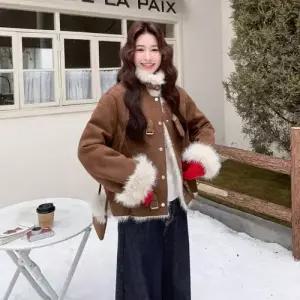 엘럽 여성용 코트 일체형 장 퍼 모피 원템1