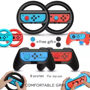 닌텐도 스위치 액세서리 세트 조이콘 레이싱 스티어링 휠 핸들 그립 Nintendoswitch 조이 콘 캡 게임 패드