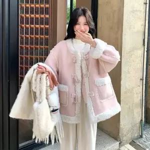 핑크 여사친 재킷 라이크 퍼 일체형 코트 OP1