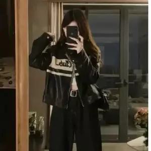 여자 빈티지 가을 캐주얼 코트 자수 상의 자켓 슬림핏 가죽 OP3