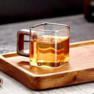 호두 나무 손잡이가있는 작은 용량의 신선한 지상 커피 유리 머그잔 홈 아침 식사 밀크 티 컵과 Drinkwa