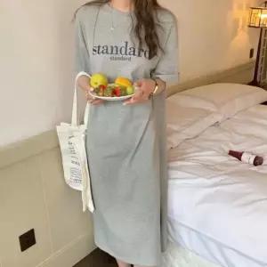 홈웨어 원피스 데일리 레터링 반팔 롱 트임 등원룩