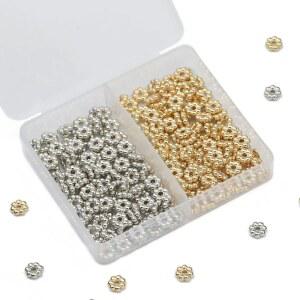 200PCS 6MM 눈송이 골드 도금 비즈 루즈 DIY CCB 실버 스페이서 세트 박스