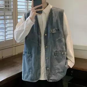 오버핏 체형커버 스타일리쉬 복고풍 데님 청조끼
