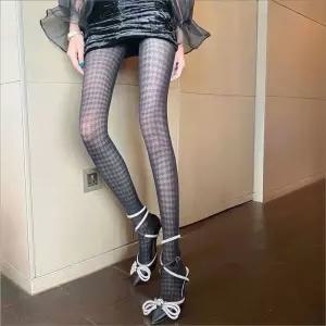 팬티스타킹 시스루 체크라인 패턴 망사 스타킹 연말룩 vXB9+5FIX