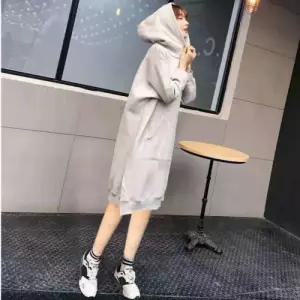 밑단 절개 포인트 데일리 기모 긴팔 후드 롱 원피스