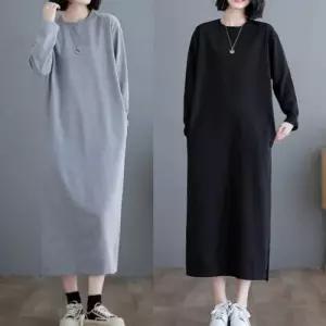 무지 데일리 베이직 스타일 맨투맨 긴팔 원피스