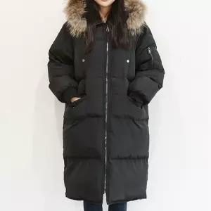 B급 W20926 남녀공용 학생 리얼 라쿤퍼 오리털 롱패딩
