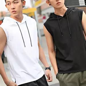 남자 여름 외출 얇고 시원한 소재 민소매 후드 티셔츠