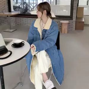 부드러운 양털 안감의 롱 데님 점퍼 양털포인트 재킷