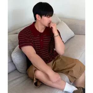 INTEMPOMOOD 허니비 스트라이프 칼라 니트웨어_와인 173383