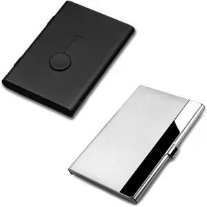 SENHAI 2Pcs 명함 홀더 전문가용 엄지 드라이브 슬라이드 아웃 케이스 및 스테인리스 스틸 ID 이름 지갑