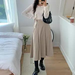 |KHK1B9F|여성용 캐주얼 롱스커트 뒷밴딩 반플리츠 디자인