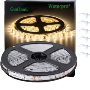 궈통 따뜻한 흰색 LED 스트립 조명 방수 컷테이블 300 SMD 2835 테이프 6000K 16.4피트/5m 12V 플렉시블