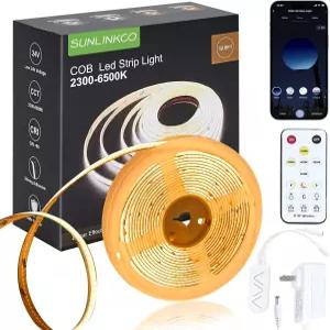 COB LED 스트립 라이트 16.4피트 디밍 가능한 2300K-650K 화이트 CCT 튜닝 DC 24V 컷테이블 테이프 고밀도