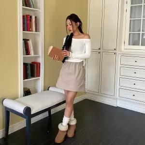 |KHK1BC2|여성 포켓 A라인 기모 밴딩 짧은 치마