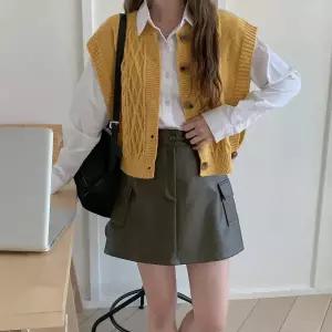 |KHK1BAE|여성 가죽 카고 뒷밴드 미니 스커트