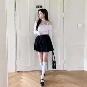 |KHK1AFE|여성 나일론 미니 플레어 셔링 스커트
