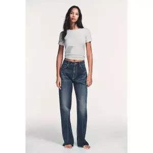 ZARA JEANS TRF WIDE LEG TIRO ALTO FULL LENGTH - 네이비
