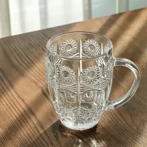고급스러운패턴의 손잡이 맥주잔 500ml 1p 커피잔 유리잔 예쁜유리컵 (W9DDBB2)