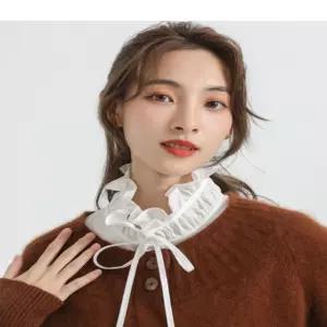 여성 러플 하이넥 리본 페이크카라 넥케이프 이너셔츠