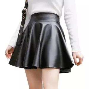 CCK1BF6여성 일상 스타일 가죽 플레어 미니스커트