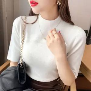 여성 2컬러 부드러운 이너티 반폴라 5부소매 니트티