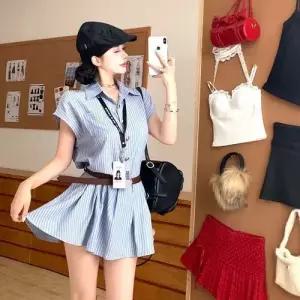 여자 원피스 치마 하계 러블리 플리츠 프렌치 스트라이프 셔츠 슬림핏 다올2