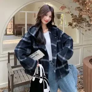 데일룩 코트 체크 스트링 리버시블 여성용 하프 울 빈티지 DAOL1