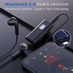 Bluetooth 5.0 수신기 어댑터 무선 오디오 자동차 PC 헤드폰 용 3.5mm AUX/AUX 잭 핸즈프리 지원 TF 카드