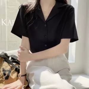 심플 베이직 여자 카라 여름 반팔 블라우스 오피스룩 (WDC5DAD)