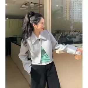 여자 모직 가을 모직코트 슬림핏 하프코트 긴팔 원버튼 터틀넥 OP3